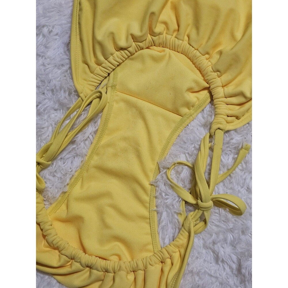 Wild Fable  Womens Bikini Set  Top Bandeau Crochet Yellow & Pink  Size XL - Picture 7 of 10